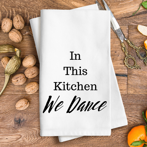 VerucaStyle "In This Kitchen We Dance" or "En Esta Cocina Bailamos" Kitchen Tea Towel