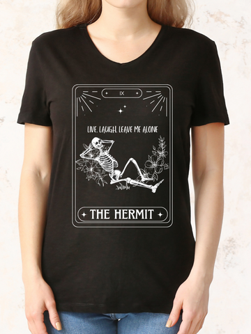 VerucaStyle “The Hermit” Live Laugh Leave Me Alone Black CVC Blend Fitted Graphic T-Shirt