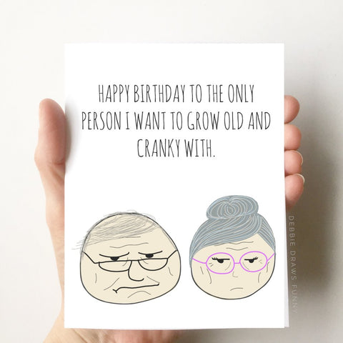 Debbie Draws Funny - BEST SELLER! Old & Cranky Funny Birthday Card Husband Wife
