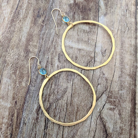 Sigalie Jewelry "BOHEMIAN" Aqua Chalcedony Gold Hanging Hoops