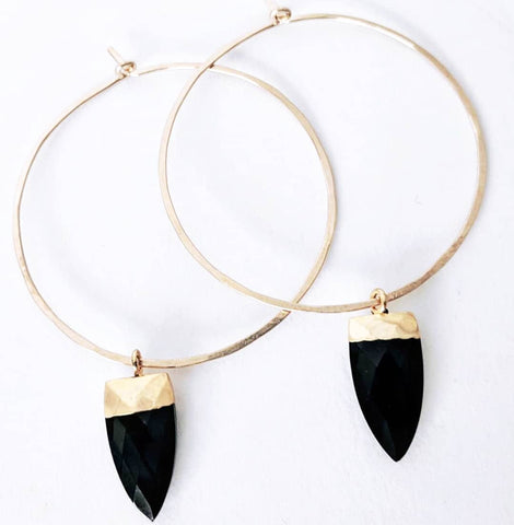 Sigalie Jewelry "Bohemian" Gem Cut Arrow Drop Hoop Earrings - 1.75" Diameter