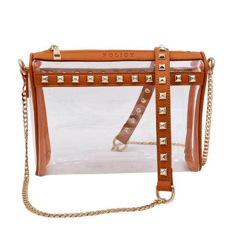 Policy Handbags - The Rockstar - Clear Caramel and Stud Vegan Leather Handbag