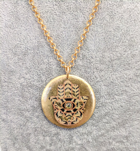 ÉVOCATEUR Large Hamsa and Swarovski crystal Pendant Necklace -17"