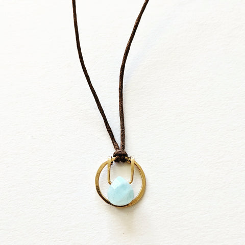 Piruli 'Oro Aplanado' Aquamarine Teardrop Circle Necklace