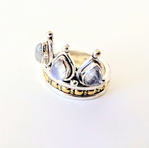 Baizaar Sterling Silver Moonstone Crown Spinner Ring