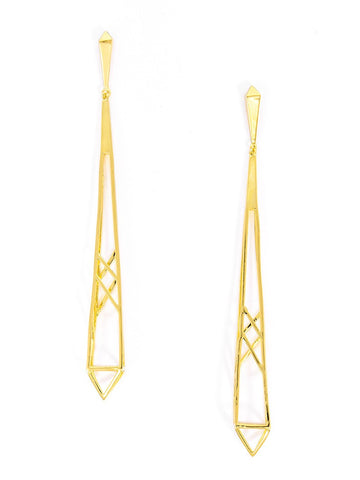 ZENZII Long Gold Spire Drop Earrings