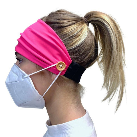 Pretty Simple Original Headband with buttons / PINK / Holds Face Mask in Place