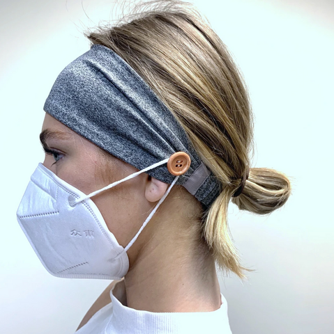 Pretty Simple Headbands with Buttons for Holding Face Masks in Place - Grey