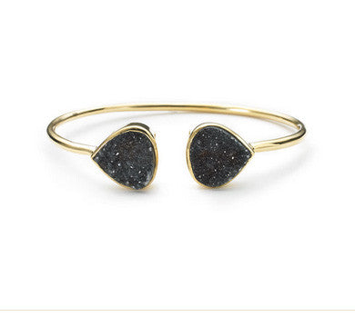 MARGARET ELIZABETH Black Druzy Teardrop Open Cuff Bracelet