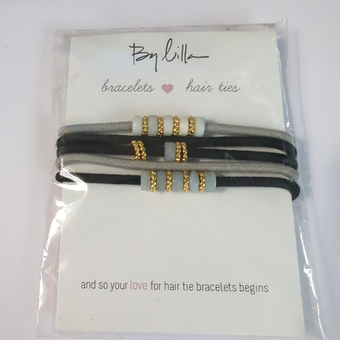 By Lilla - Set of 5 Monochrome and Gold Stack Bracelet Hair Ties