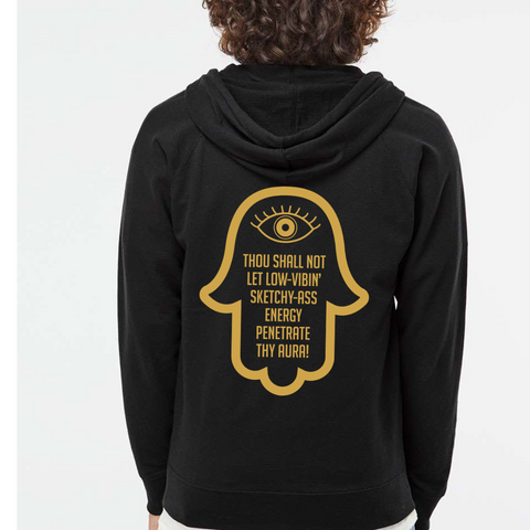 VERUCASTYLE - Thou Shall Not Let Sketchy Vibes Penetrate Thy Aura Graphic Lightweight Zip-Up Hooded Sweater