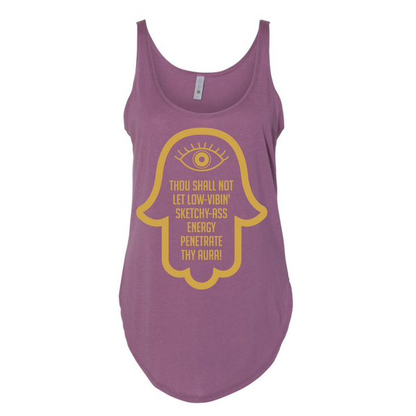 VERUCASTYLE - Thou Shall Not Let Sketchy Vibes Penetrate Thy Aura Graphic Scoop Neck Tank Tee