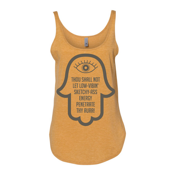 VERUCASTYLE - Thou Shall Not Let Sketchy Vibes Penetrate Thy Aura Graphic Scoop Neck Tank Tee