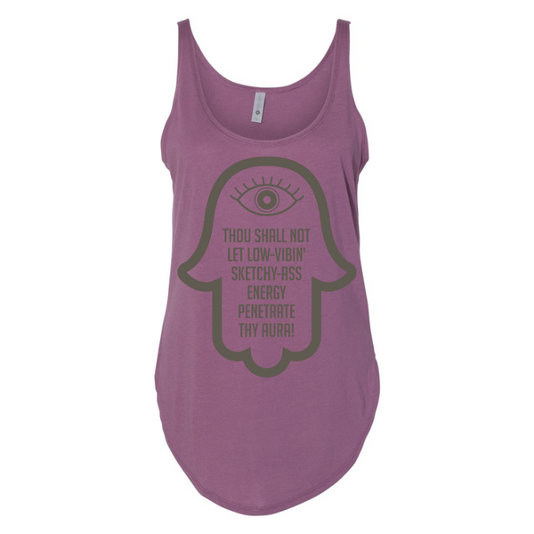 VERUCASTYLE - Thou Shall Not Let Sketchy Vibes Penetrate Thy Aura Graphic Scoop Neck Tank Tee