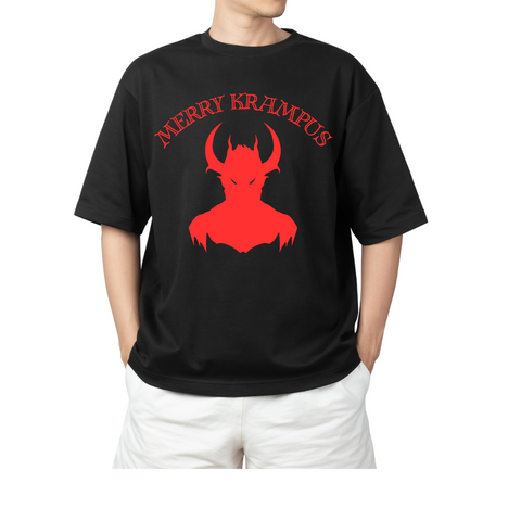 VERUCASTYLE "MERRY KRAMPUS" Unisex Black Cotton Red Vinyl T-Shirt