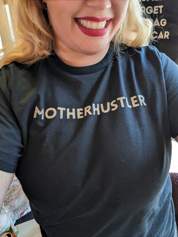 VerucaStyle MotherHustler Gold Sparkle Black Cotton T-Shirt