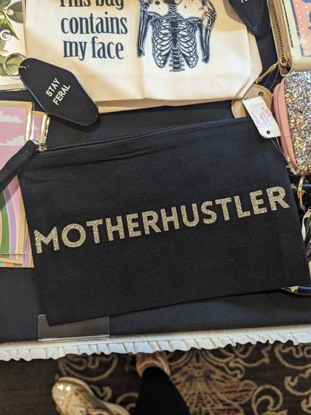 VerucaStyle MotherHustler Black Cotton and Gold Sparkle Wristlet