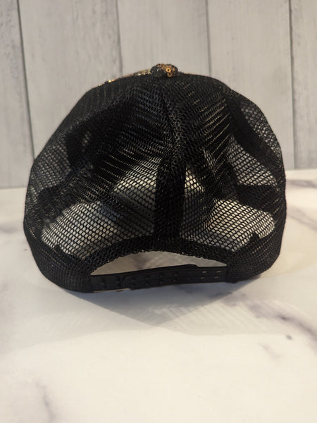 OOH LA LA Sequin Leopard Print Snap Back Cap