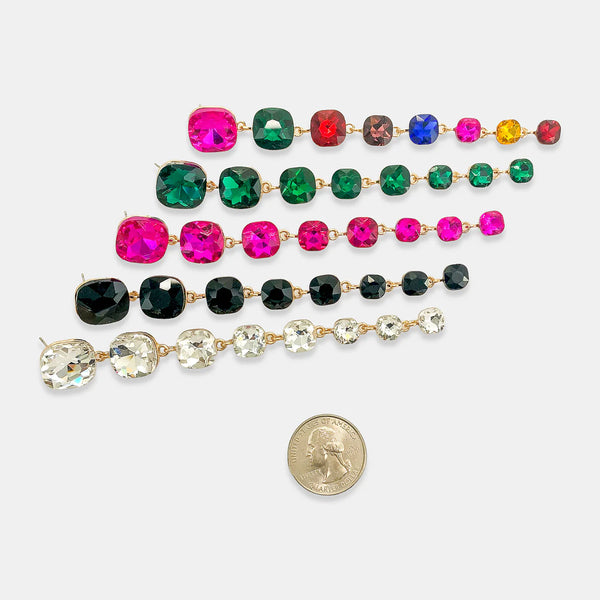 OMGBLINGS Graduated Long Dangling Gem Earrings