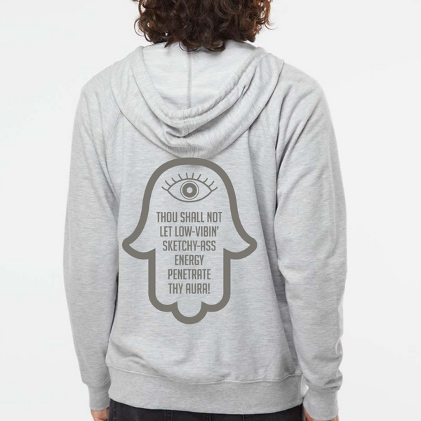 VERUCASTYLE - Thou Shall Not Let Sketchy Vibes Penetrate Thy Aura Graphic Lightweight Zip-Up Hooded Sweater