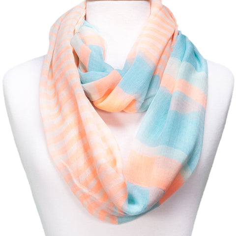 Chloe & Lex - Cotton Spring Stripes Apricot and Teal Infinity Scarf