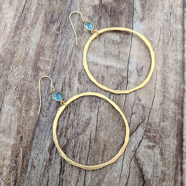 Sigalie Jewelry "BOHEMIAN" Aqua Chalcedony Gold Hanging Hoops