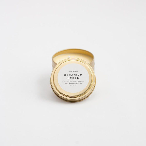 Slow North - Travel Tin Candles | Geranium + Rose (6 oz.)