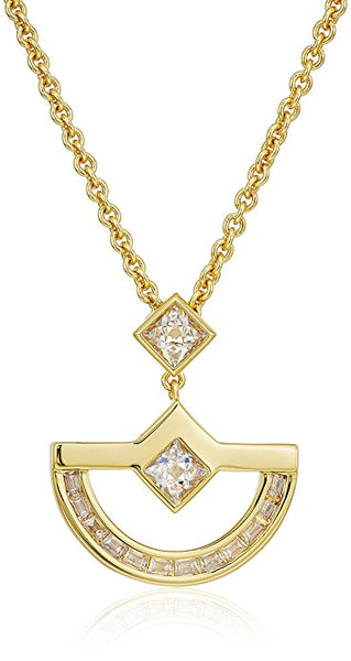 NICOLE MILLER 'New York' Gold Crescent CZ Pyramid and Baguette Pendant Necklace