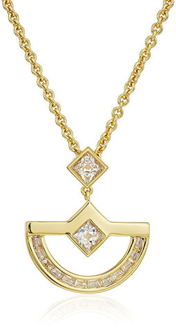 NICOLE MILLER 'New York' Gold Crescent CZ Pyramid and Baguette Pendant Necklace