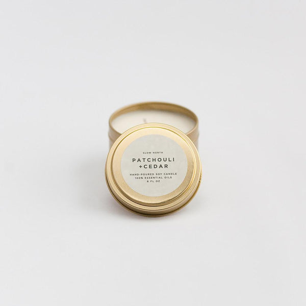 Slow North - Travel Tin Candles | Patchouli + Cedar (6 Oz)