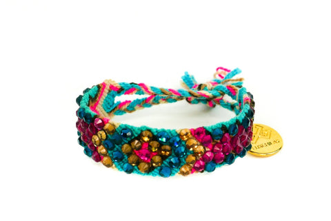 LUXCHILAS "Crystals" Woven Tropical Rainbow Bracelet