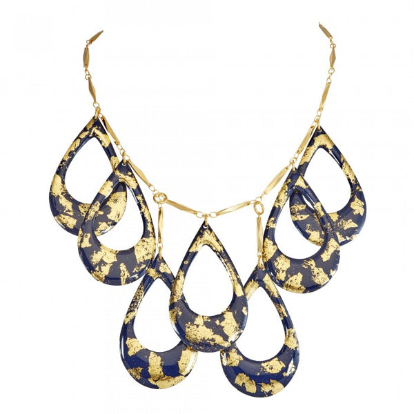 ÉVOCATEUR Gold and Navy Athena Teardrops Necklace -17"
