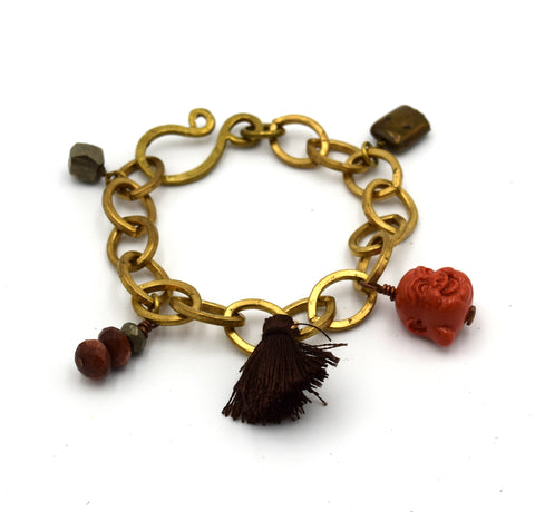 CHERYL DUFAULT Brass Link Buddha Precious Charms Bracelet