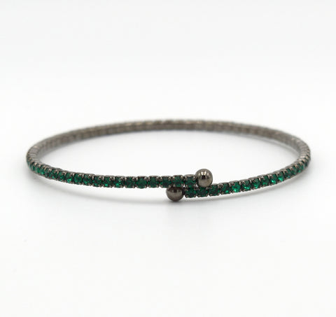 OOH LA LA Deep Green Crystal and Gunmetal Spring Wrap Bracelet
