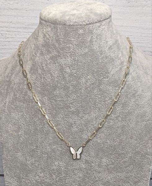 Marli and Lenny Mother of Pearl Butterfly 14k Gold Fill Link Necklace