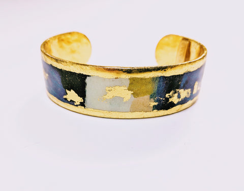 ÉVOCATEUR Gold Abstract Modern Berlin Blue .75" Cuff