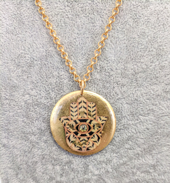 ÉVOCATEUR Large Hamsa and Swarovski crystal Pendant Necklace -17"