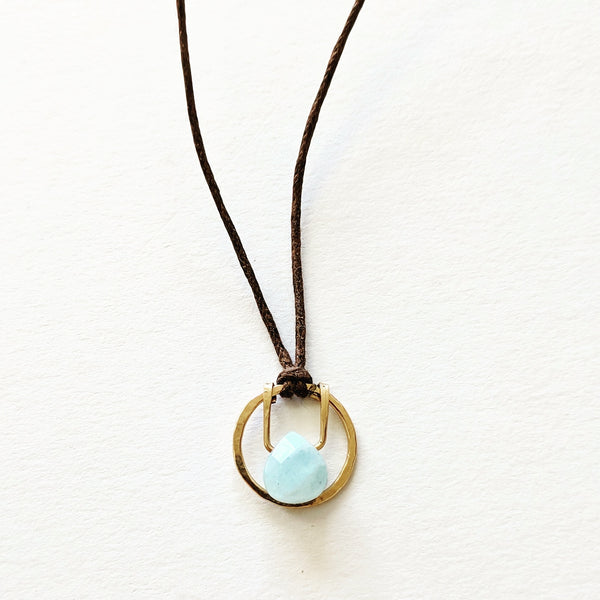 Piruli 'Oro Aplanado' Aquamarine Teardrop Circle Necklace