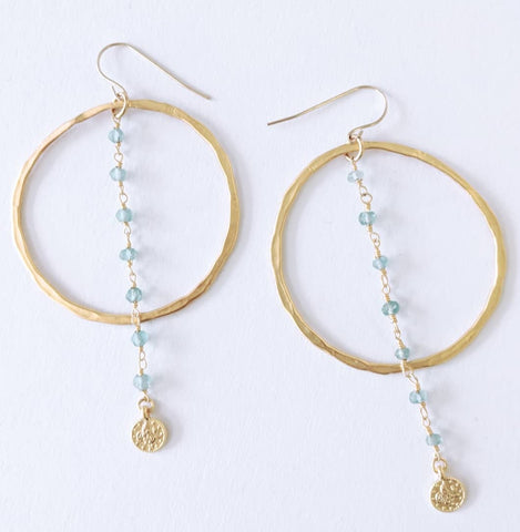 Sigalie Jewelry "Bohemian" Gem Chain Hoop Drop Earrings