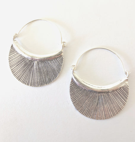 Baizaar Hill Tribe Silver Etched Petal Hoop Earrings