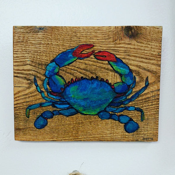 Cathy Zavorskas Hand Painted Crab Wooden Tile