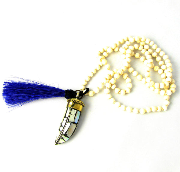 CHERYL DUFAULT Mother of Pearl Inlay Horn Trinket Necklace