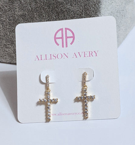 Allison Avery CZ Pavé Cross Drop Earrings