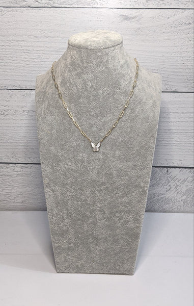 Marli and Lenny Mother of Pearl Butterfly 14k Gold Fill Link Necklace