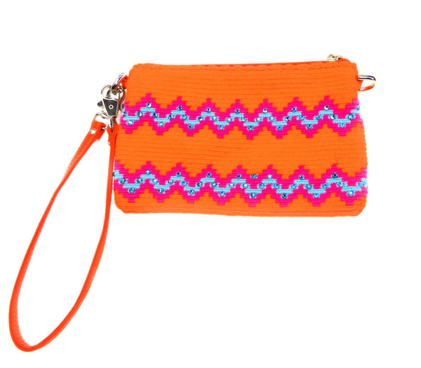 LUXCHILAS 'WRISTCHILA' Orange Crystals Wristlet