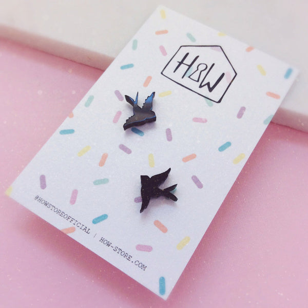 House Of Wonderland - Black Swallow Earrings
