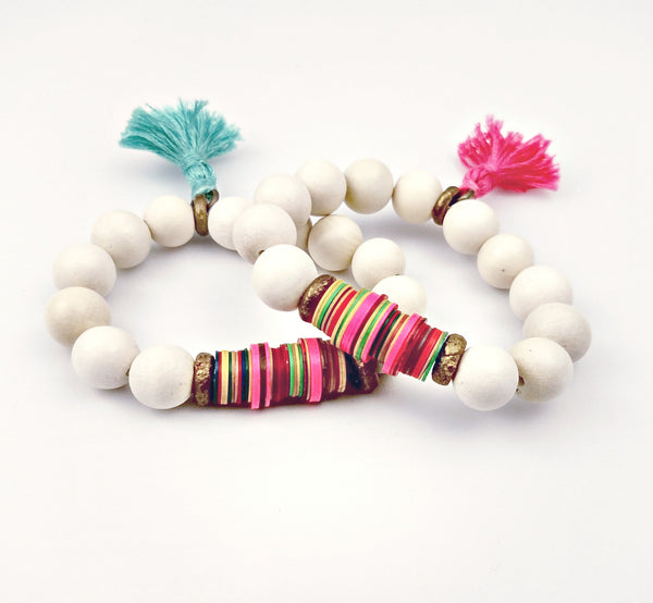 MELVIN 'HANDY' Wood Bead Stretch Tassle Bracelet