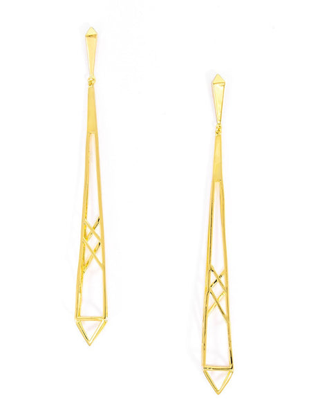 ZENZII Long Gold Spire Drop Earrings