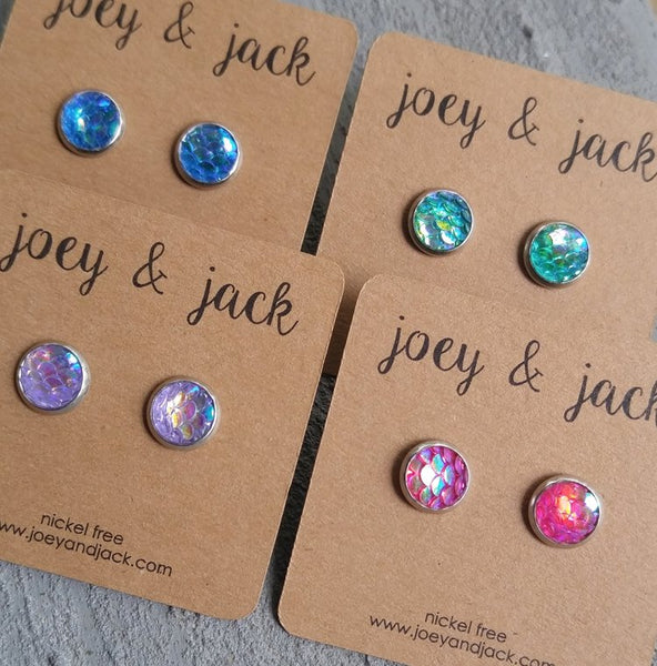 joey & jack - Mermaid Scale Joey Studs - Pink, Teal, Iridescent