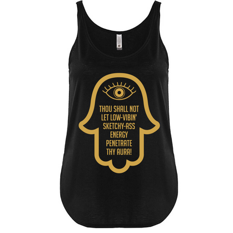 VERUCASTYLE - Thou Shall Not Let Sketchy Vibes Penetrate Thy Aura Graphic Scoop Neck Tank Tee